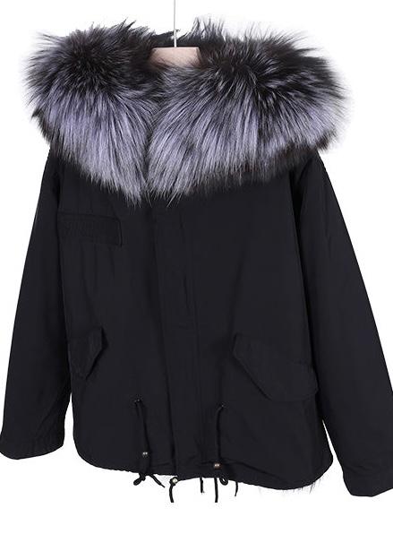 Fur jacket with XXL fur collar "Silver Fox"