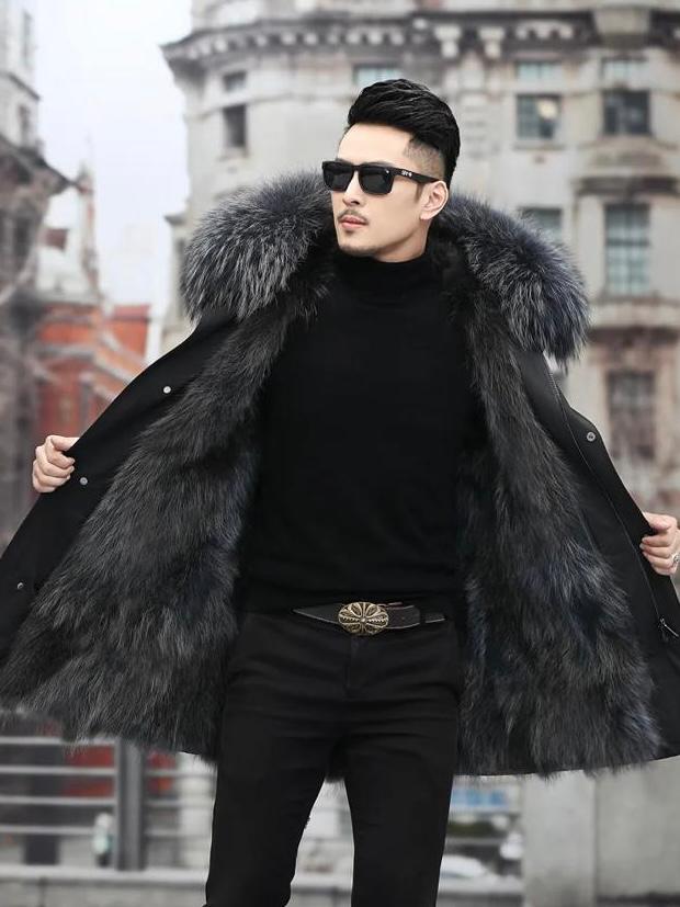 Real fur parka "Tyson" with real fur collar Silver Fox