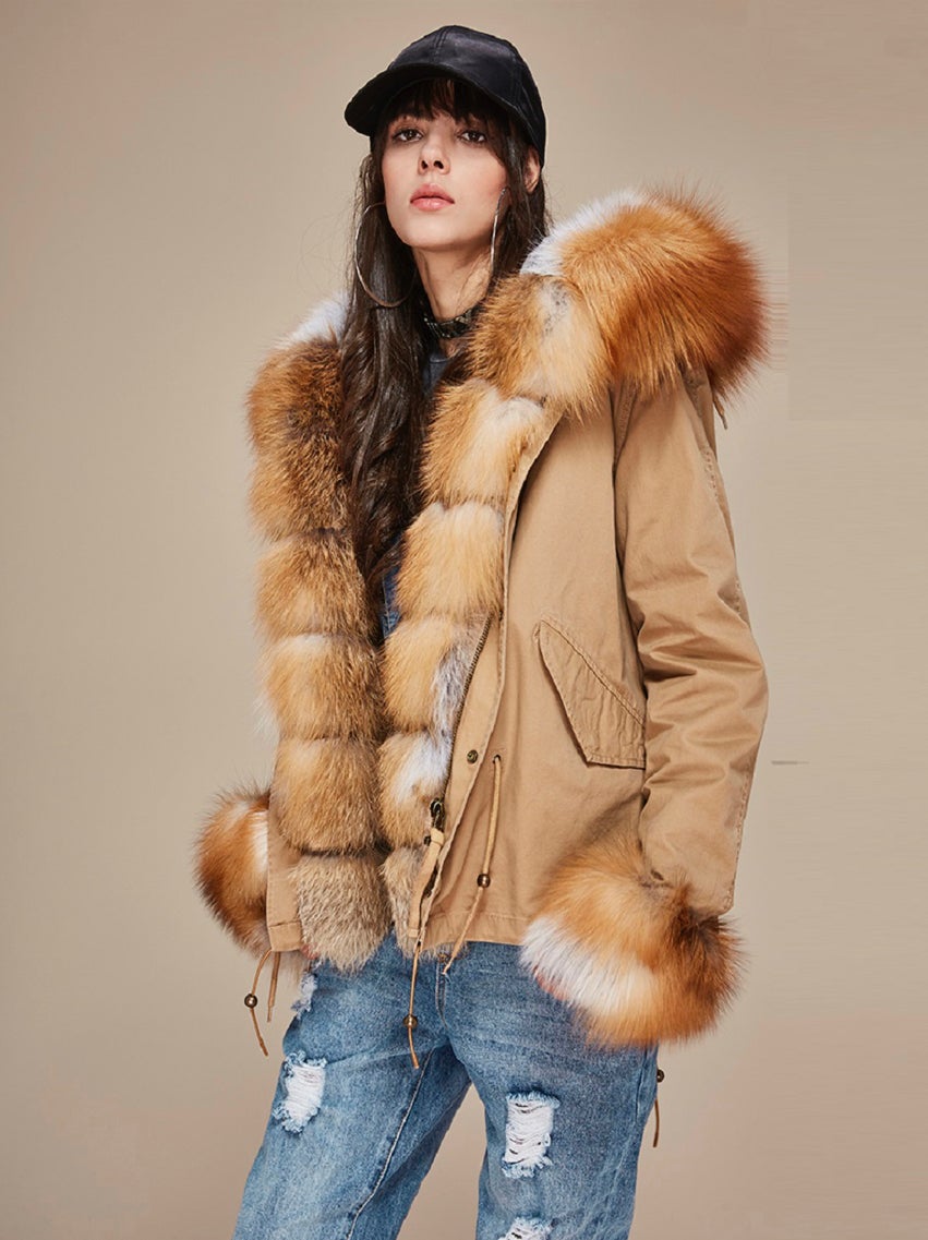 Fellkragen Jacke Mit Pinkem Fell Parka Mit Echtem Pelz Damen