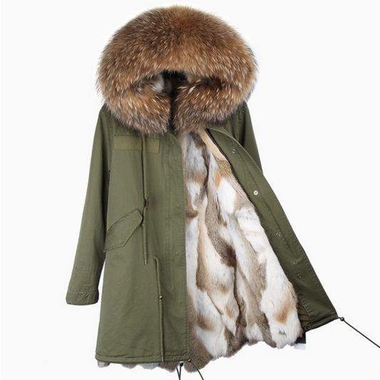 !!! Still available on request !! Real Fur Parka with Fur Collar "Alice" Olive